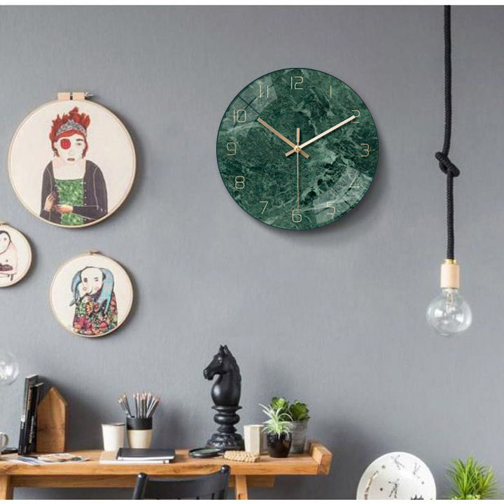 đồng hồ kim trôi vân đá treo tường decor không gian hiện đại đơn giản