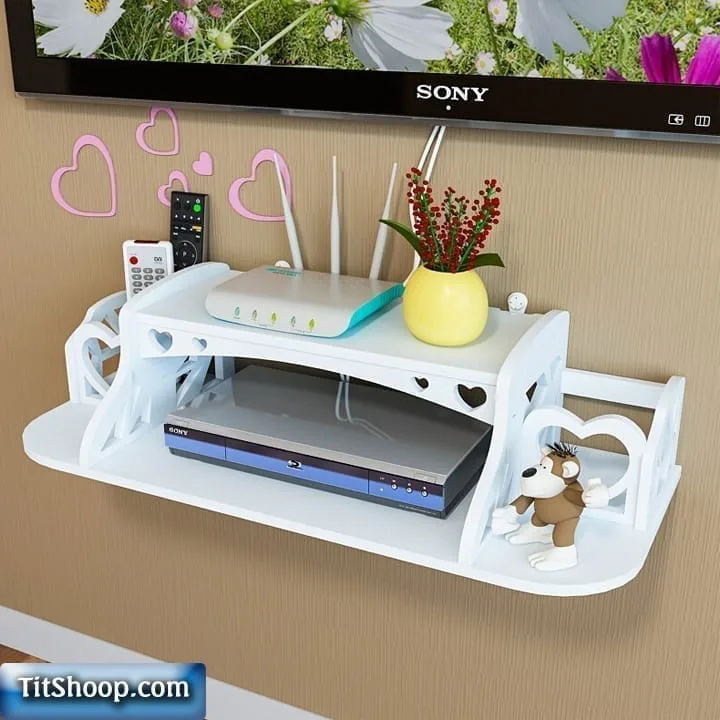 kệ để đầu máy thu , đầu đĩa dvd, cục wifi treo tường trang trí cạnh tivi